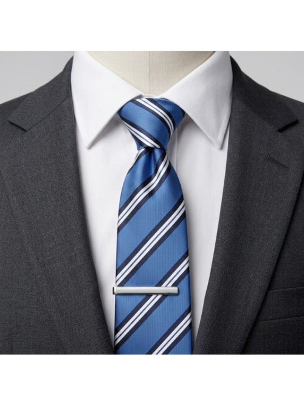 Puccini Men’s Necktie Blue Stripes 3”W x 60” Silk